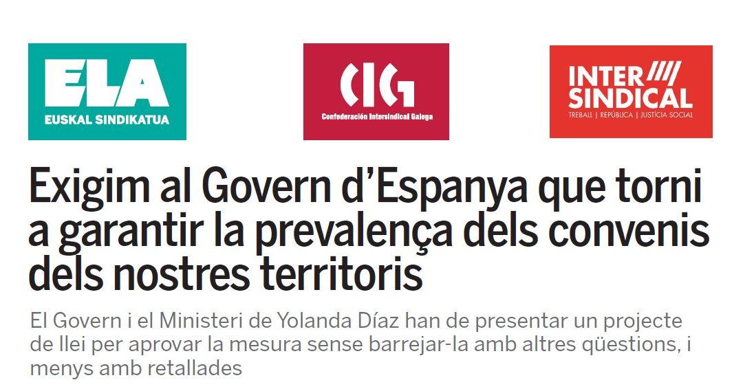 Exigim al Govern d’Espanya que torni a garantir la prevalença dels convenis dels nostres territoris