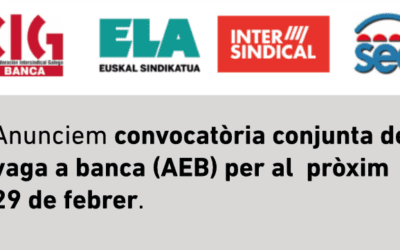 Convocatòria de VAGA als bancs (AEB) el pròxim 29 de febrer