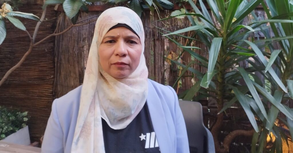 Suzan Salam, presidenta de la Federació Nacional de Treballadors de Palestina, durant l’entrevista