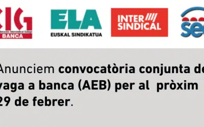Convocatòria de VAGA als bancs (AEB) el pròxim 29 de febrer